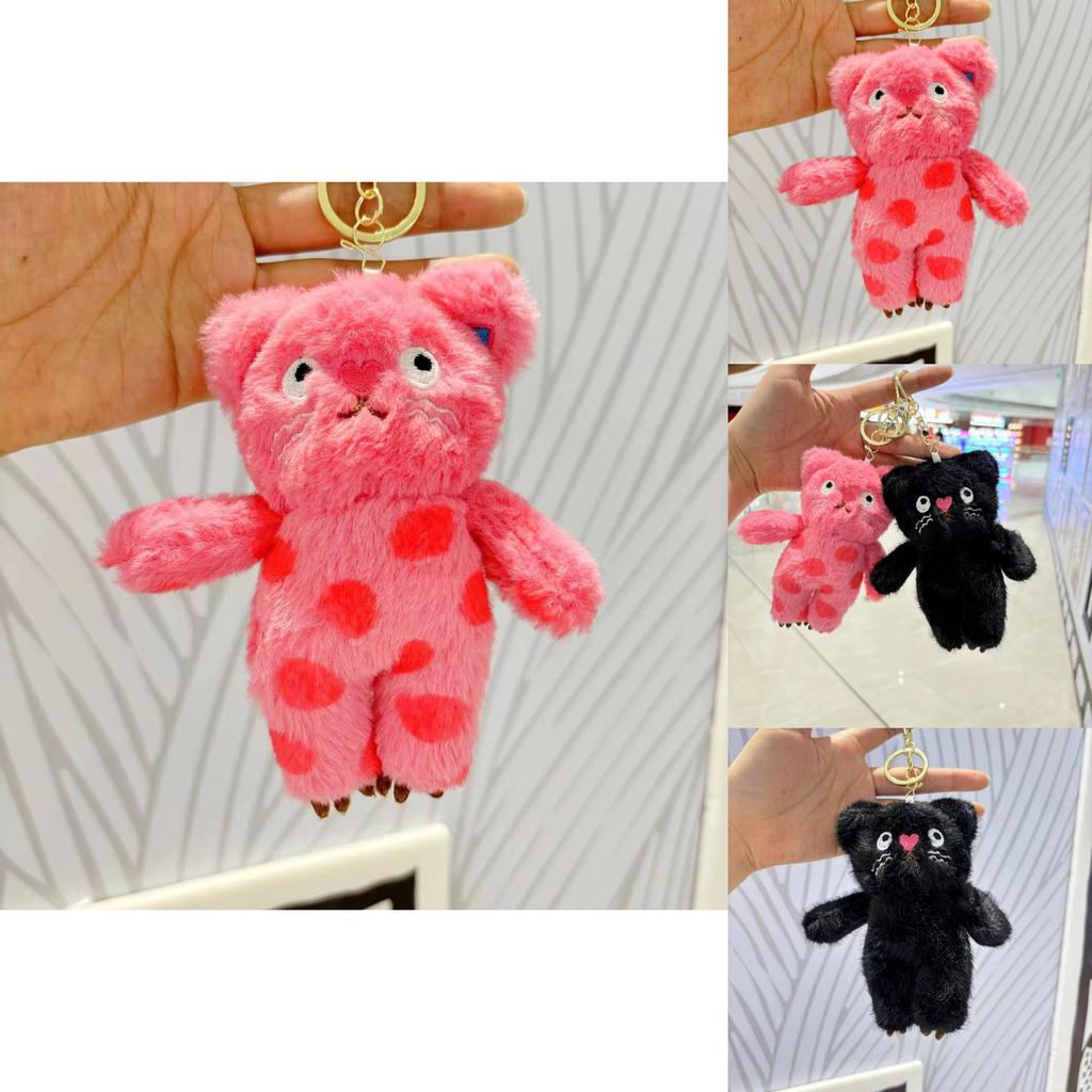 Uroczy Uroczy Czarno-Różowo-Czerwony Pluszowy Kot Breloczek Zawieszka Do Torebek I Akcesoriów