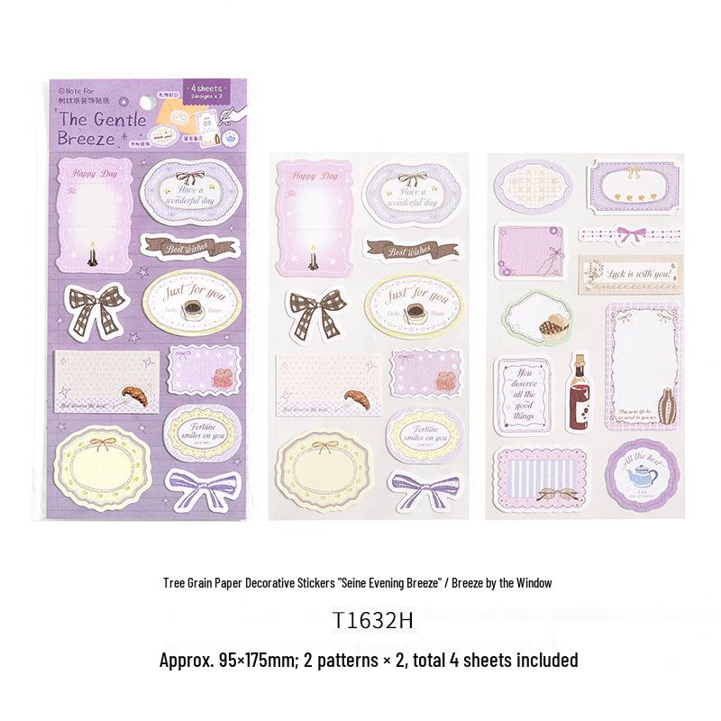 Evening Breeze Seine Series: Tree Grain Die-Cut Decorative Stickers - 4 Sheets for Journals