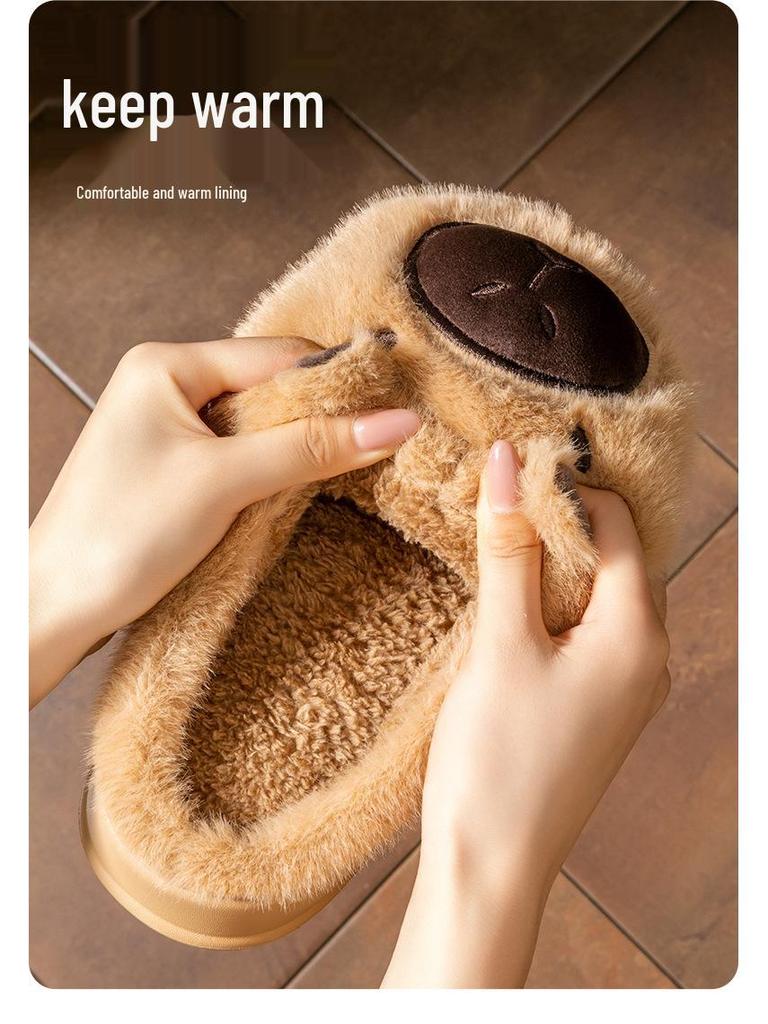 Kids' Cartoon Cotton Slippers – Cozy, Fleece-Lined, Thick Sole Fur Slippers for Boys. Perfect for Autumn & Winter Indoor Comfort.