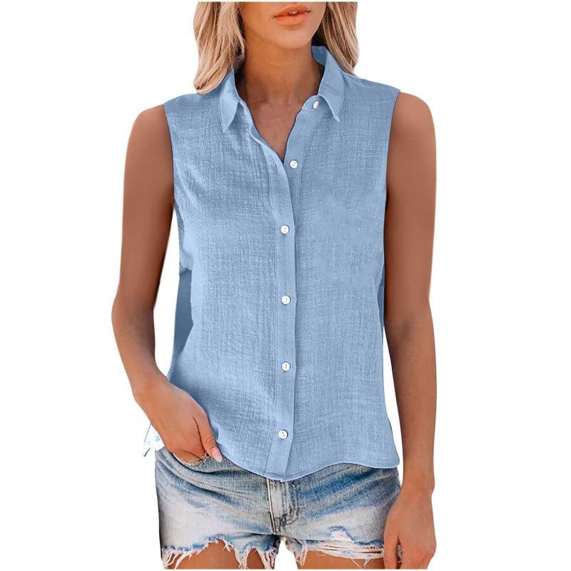 Summer Fashion Sleeveless Women Shirt Lapel Loose Casual Simple Office Blouse Plus Size Ladies Solid Color Elegant Basic Tops Clothing