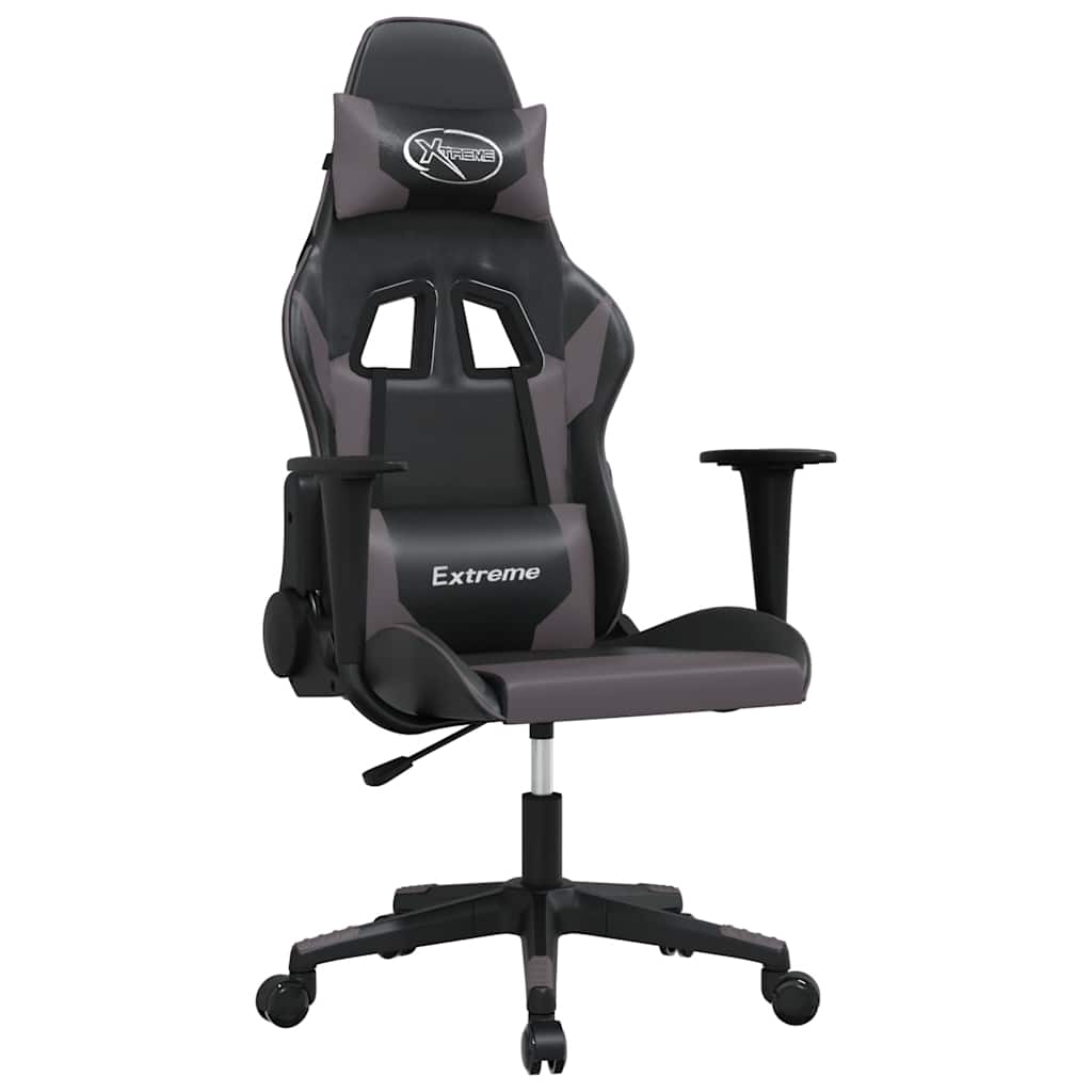 Vidaxl Massage Gaming Chair, Black-Gray, Faux Leather