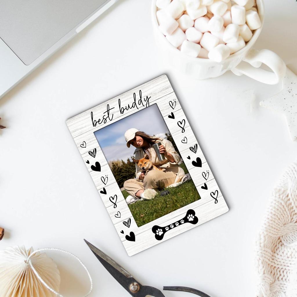Dog Picture Frame 4x6, Dog Gifts Wooden Picture Frame, Dogs Photo Frames, DogFrame, Gifts for DogLovers, Best Buddy PetDog Decorative Photo Frames