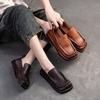 Fashion 2.5CM Square Toe Flats Shoes For Women Loafers Casual Flat Heel Soft Soles Luxury Genuine Leather Elegant Platform Lazy Shoes