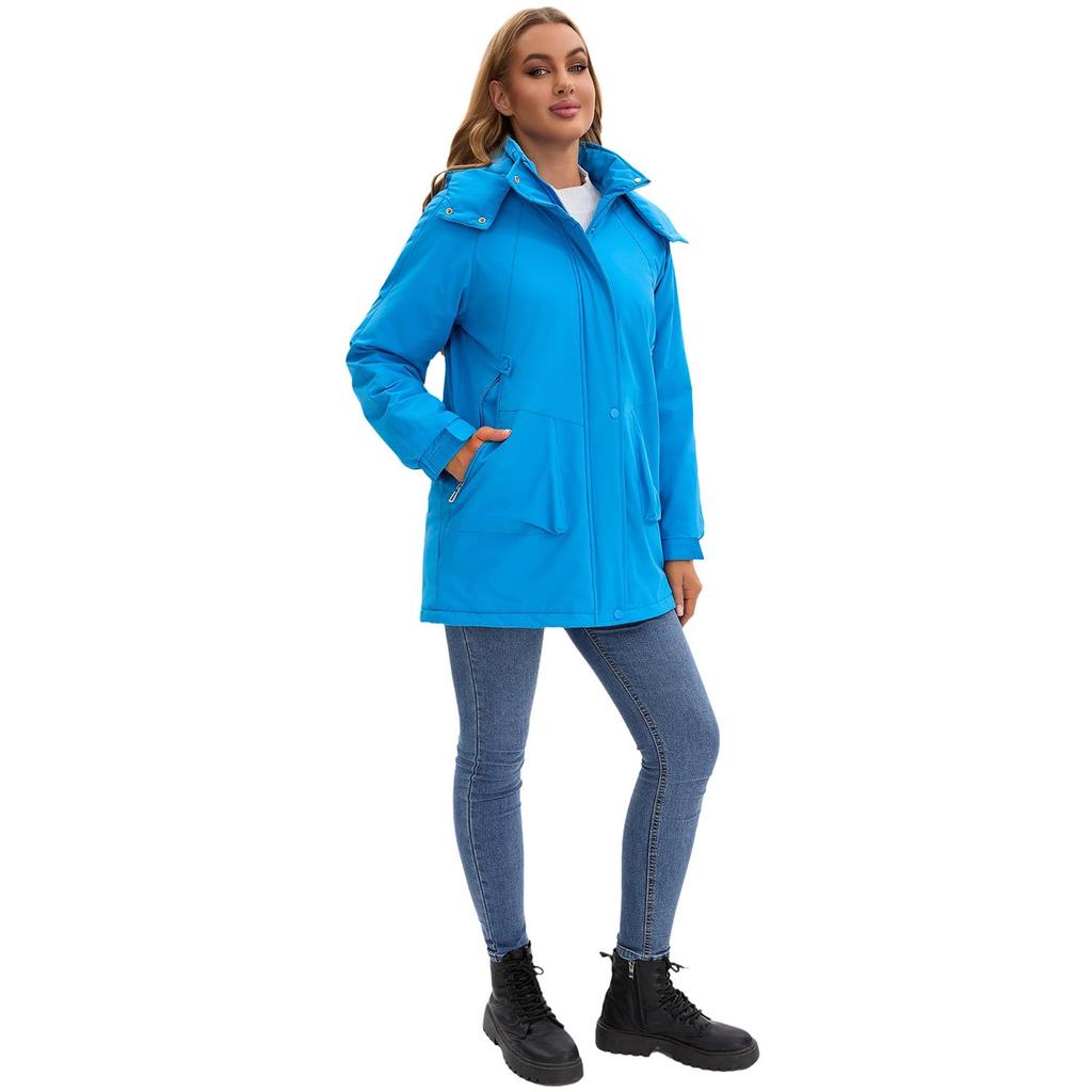 Women’s Warm Windcheaters Detachable Hooded Fleece Lined Zipper Coats Windproof Parka Outdoor Hiking Mountaineering Jackets
