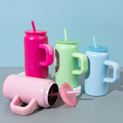 16ozMini Mason Insulated Cup with HandleStainless Steel Straw Insulated Cup Fashionable Couple Water Cup High Appearance Quality
