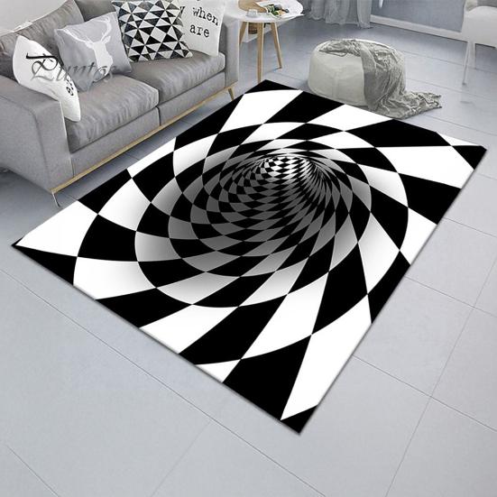 Decorative Floor Mat 3D Vortex Optical Illusion Rug Vision Vertigo Area Realistic Black And White Doormat Non-Slip for Living Room Bedroom Entrance