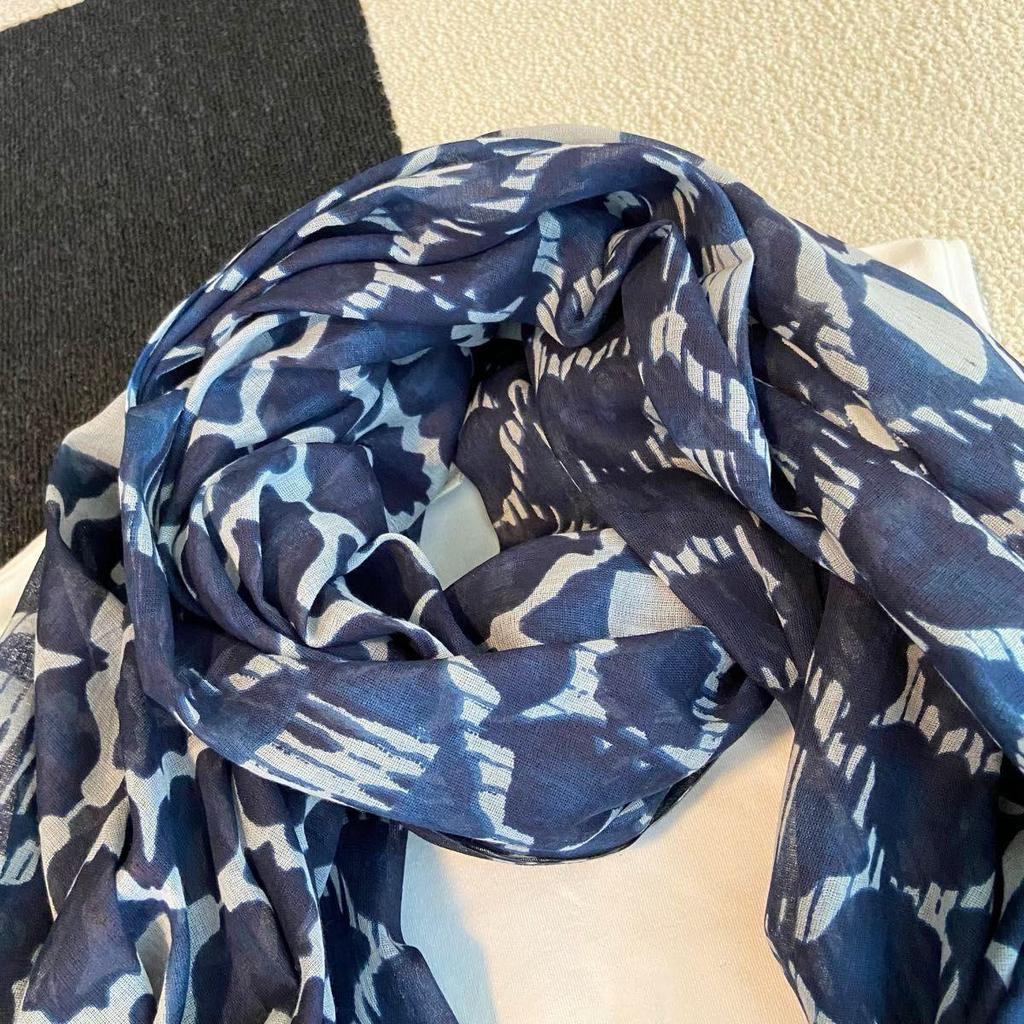Used 100% Cotton Large Stole Summer Scarf Imported Long Stole Navy