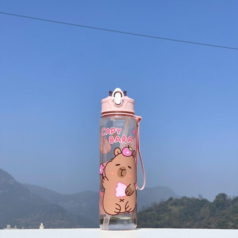 750ML Cartoon Cute Water Cup with Straw & Handle Sports Water Bottle Large Capacity Travel Water Cup for Fitness Sports