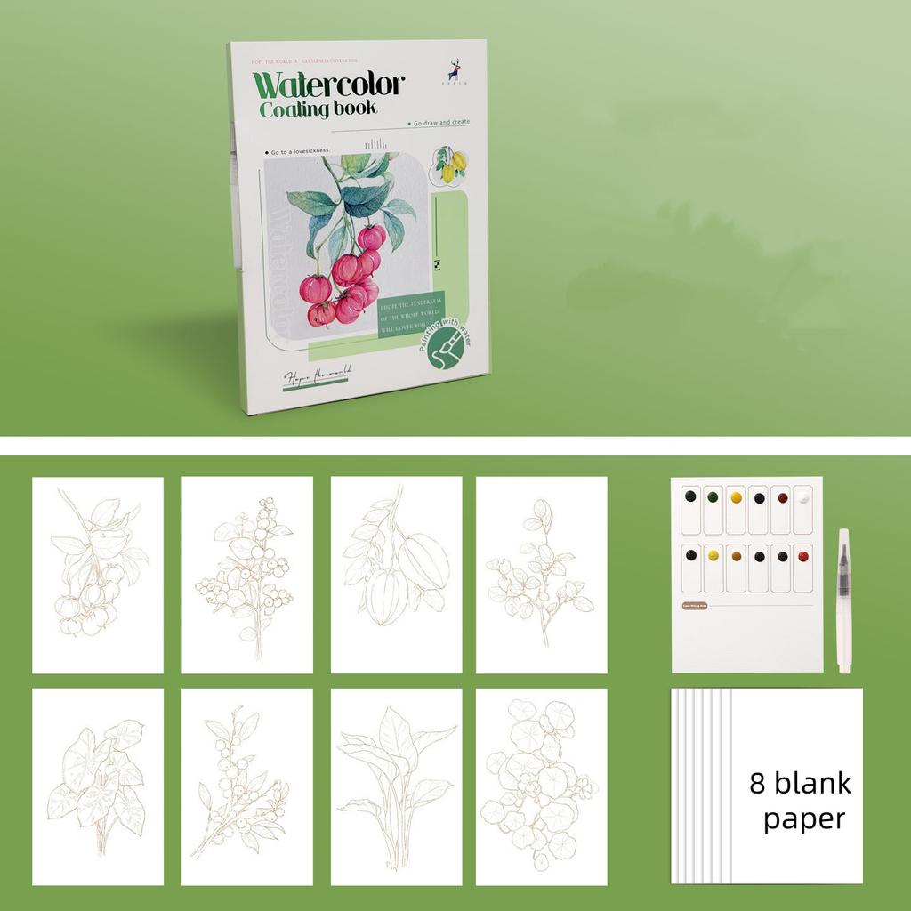 Adult Watercolor Painting Book, 3-Fold Layout with Included Pigments, Relaxing DIY Coloring Pages, Portable Hand-Painted Art
