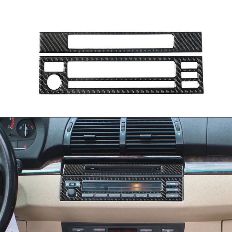 Carbon Fiber Car Center Console Air Conditioning CD Gear Control Panel Trim Cover Sticker For BMW X5 2000-2006 Car Accessories