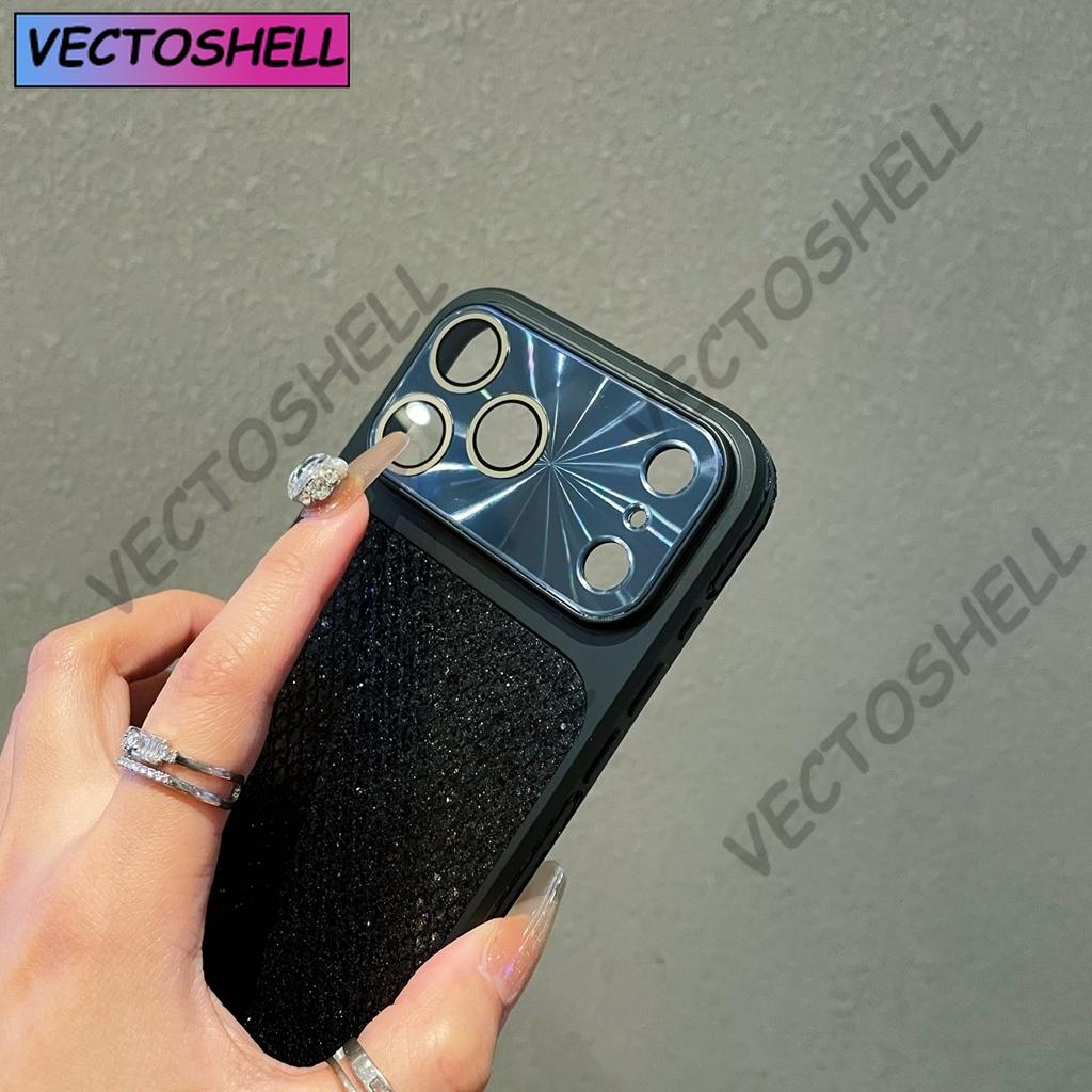 Fashion Blingbling Glitter Small Grid Pattern Window With Camera Glass Film Phone Cover Case for iPhone 17 16 15 14 13Pro Max