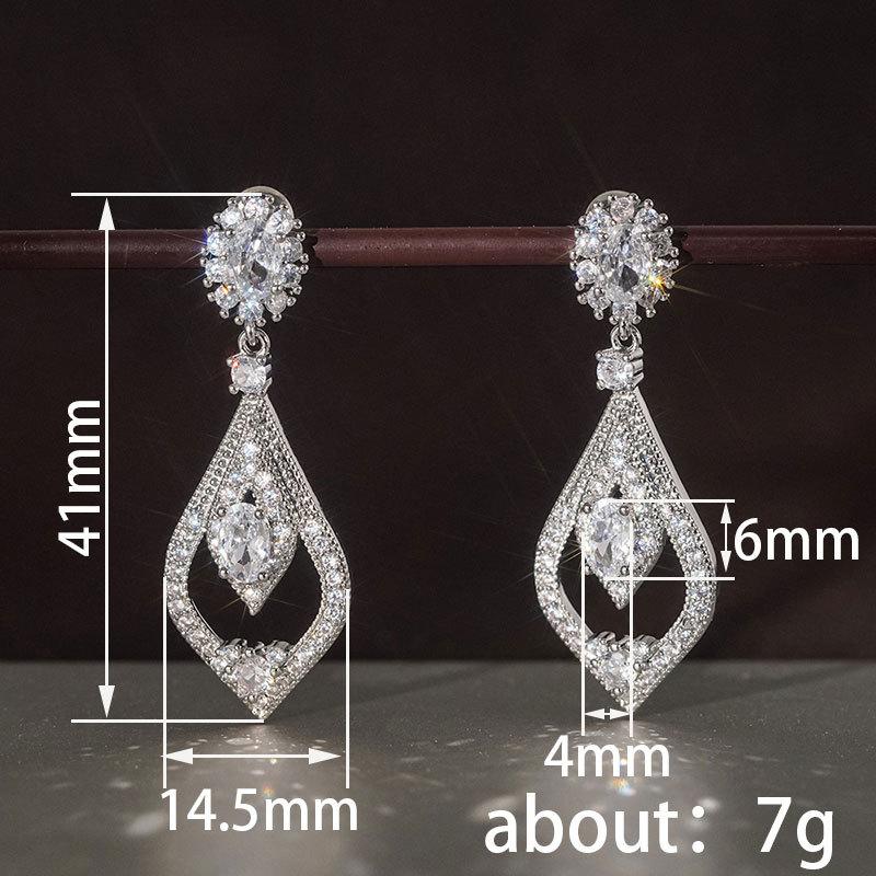 Source European and American court water drop zircon earrings, long earrings full of diamonds, bridal dinner earrings for women