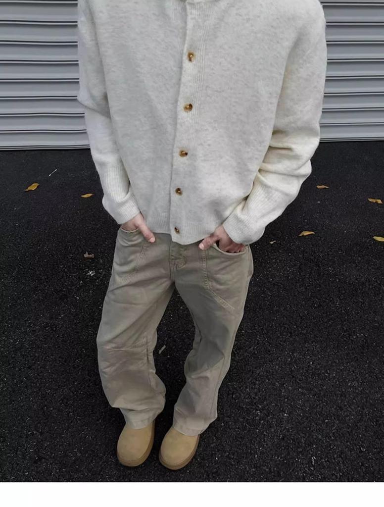 Men's Heavyweight Solid Color Button-Up Knit Cardigan - Autumn/Winter High-End American Lazy Style Sweater Coat.