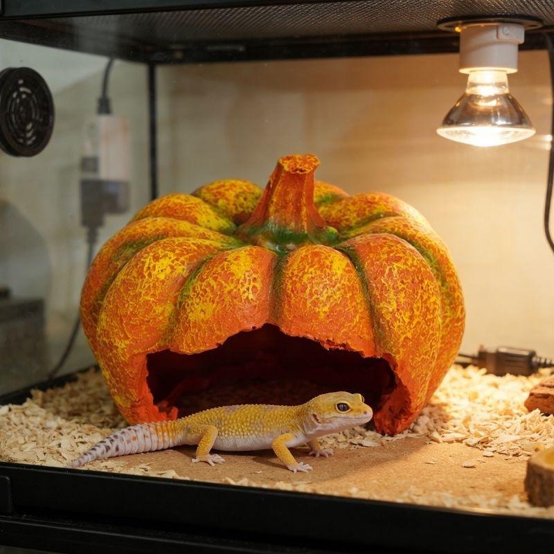 1 Stück Leopardgecko Kornnatter Eidechse Lebensraum Reptilien Versteck Harz/PVC Kürbis Höhle Anti-Rutsch Boden Für Terrarium Dekor