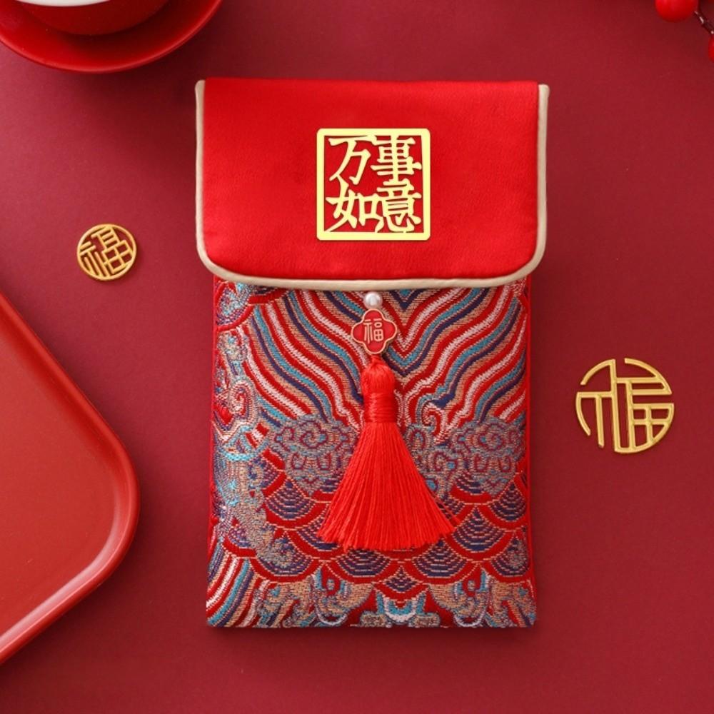 Embroidery Hongbao Best Wishes Red Pockets Large Capacity Brocade Red Envelop  Wedding