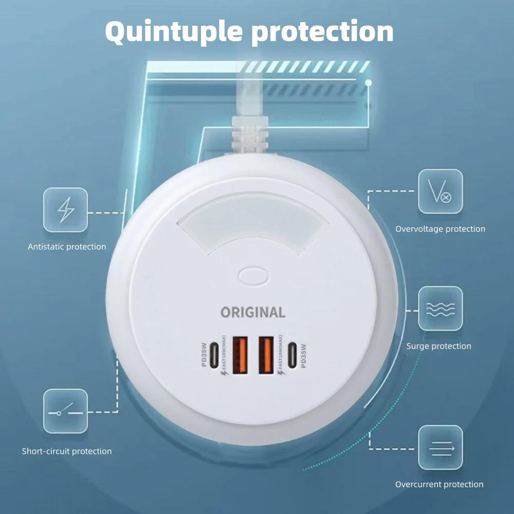 Caricatore Rapido USB PD 35W 4IN1 QC 3.0 Ricarica Rapida Luce LED Touch Tipo-C Spina EU UK US Adattatore di Alimentazione da Tavolo Per Iphone Samsung