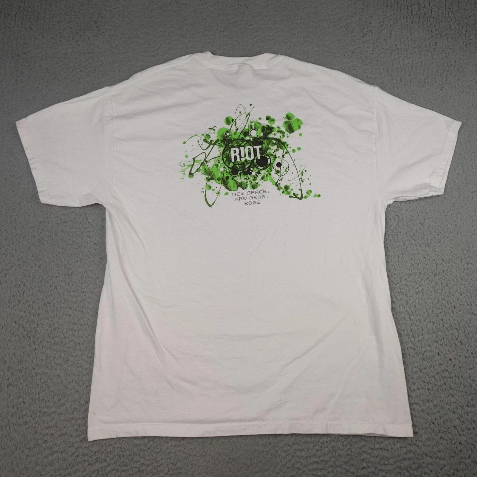 

Vintage RIOT Atlanta Shirt Mens XL White Graphic Promo 2005 Hanes Beefy-T Gaming 2XL