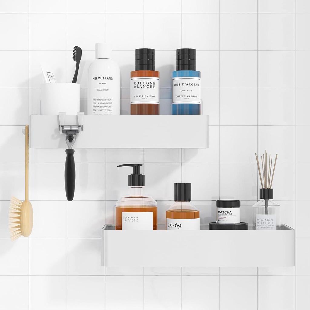 Multipurpose Bathroom Shelf, Wall-mounted Draining Rack, Toiletries Storage Rack, No-drill Installation