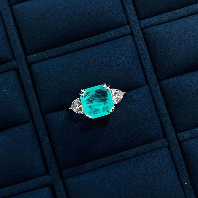 Gica Gema 925 Sterling Silver 10*10mm Paraiba Tourmaline Rings For Women Sparkling High Carbon Diamond Party Fine Jewelry Gifts