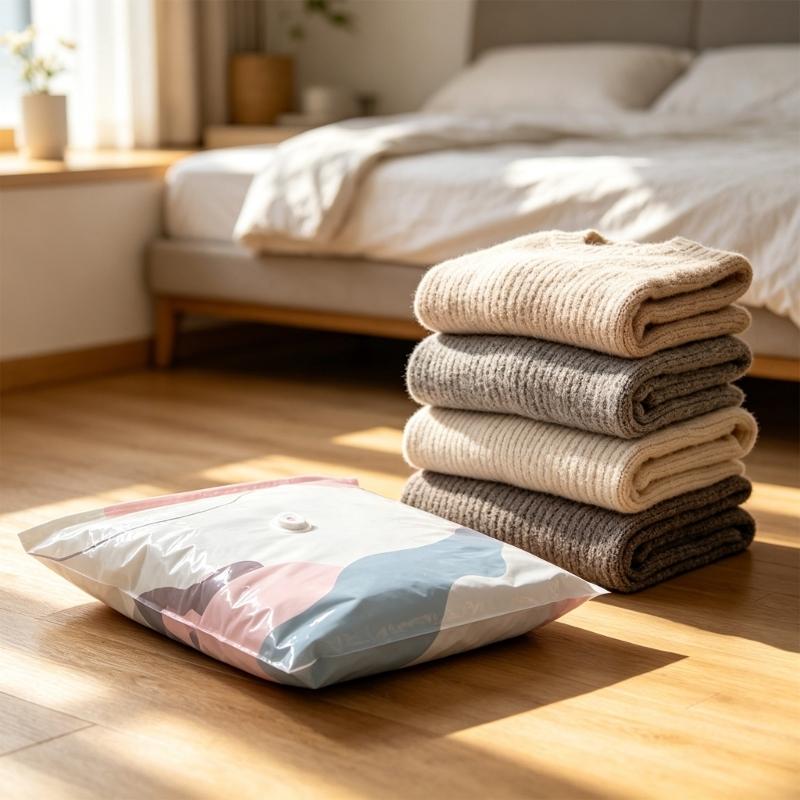 Sealed Vacuum Storage Bags 5 Pack, No-Pump Bags for Clothes, Bedding, Closet Sorting, Moving, Travel and Daily Use