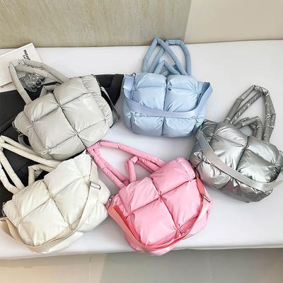 Kore Tarzı Retro Sonbahar ve Kış Kaz Tüyü Pamuk Sıcak Tote Çanta Günlük ve Çok Yönlü İş Seyahati Tek Omuz Askılı Çapraz Askılı Kadın Çantası