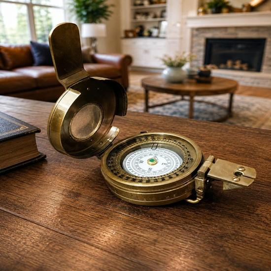 Antique Finish Brass Compass  Handmade Marine Navigation Instrument  Pocket Compass Gift
