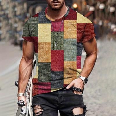 Vintage Patchwork Graphic T Shirts Summer Casual Crew Neck Short Sleeve 3D Printed T-Shirts Fashion Daily Wear Oversized Tees