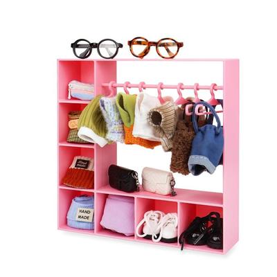 Large Capacity Doll Clothes Closet with 10 Hangers Portable Clothes Storage for Figures Durable Cute Doll Wardrobe