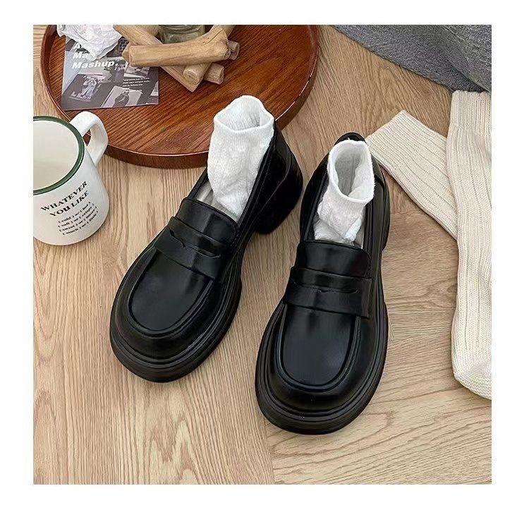 

Round Toe Thick Sole Le Fu Single Shoe for Women Black College Style JK Small Leather Shoes Versatile British 2025 New Style One Foot Trendy 35