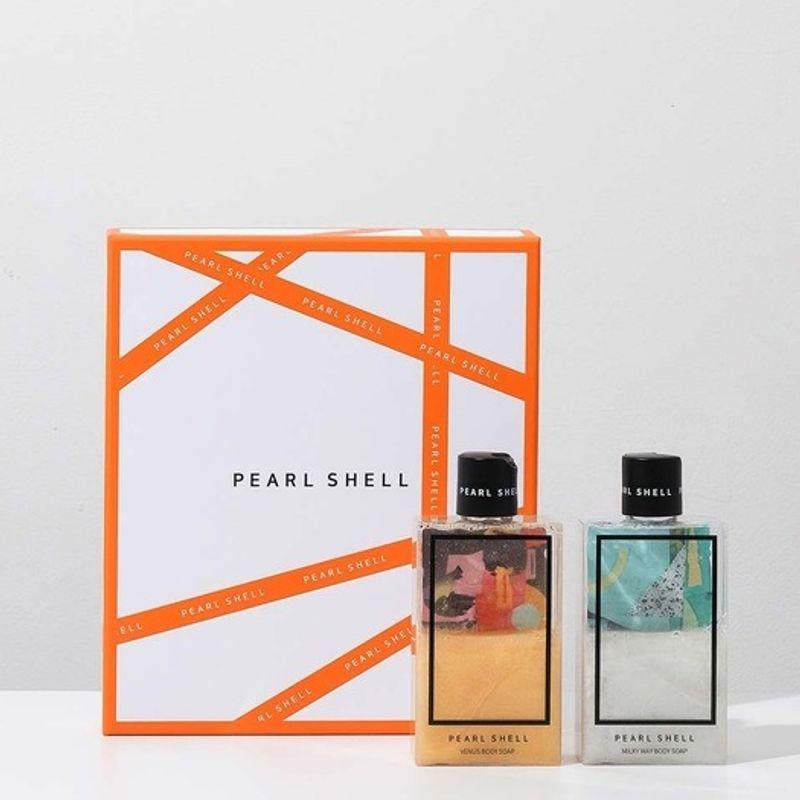 PEARL SHELL Body Soap Gift Set (Venus Soap + Milky Way Soap) Pearl Shell Mini Rug + Shopping Bag