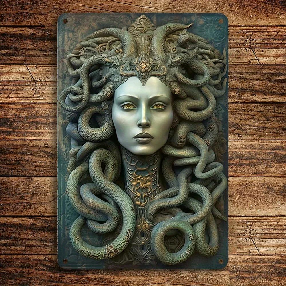 Gorgeous Medusa Wall Art: Stunning Gorgon Tin Sign with Snakes, 8x12Inch/20x30cm, Aluminum, Age 14+, Reusable Room Decoration