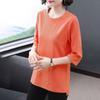 Women Tops O-Neck 3/4 Sleeve Solid Color Elastic Pullover Tops Regular Fit Summer T-shirt Daily Wear