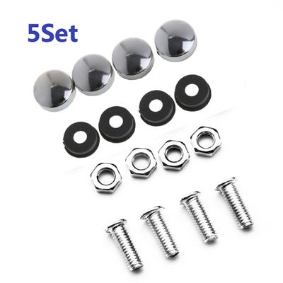5 Set ABS Chrome License Plate Frame Screw Nut Caps+Bolt Cover Set For Car Truck