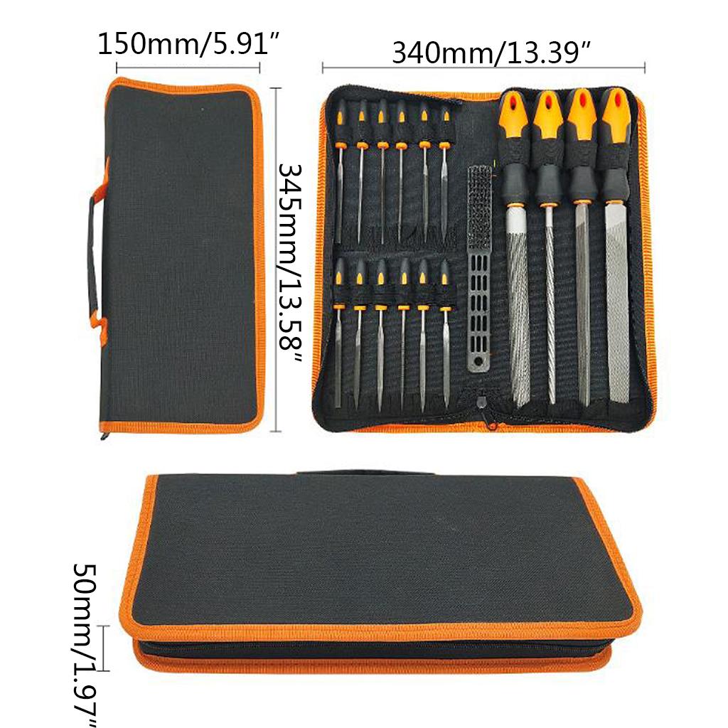 Metal Steel File 4 Pcs Large File 12 Pcs Needle Files 1 Multi-functional Brush Include Flat for Triangle Half-round Roun