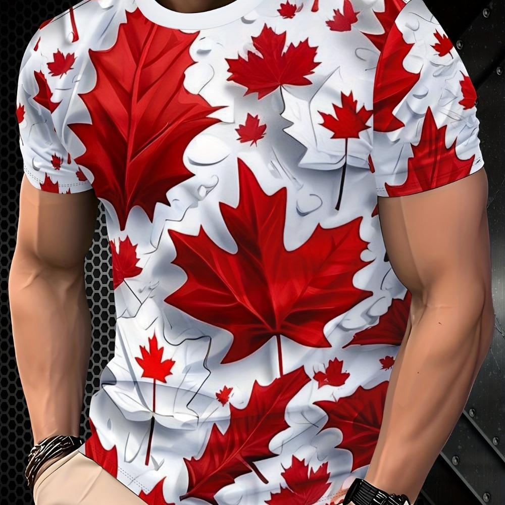 Men's 3D Maple Leaf Printed Casual T-shirt Round Neck