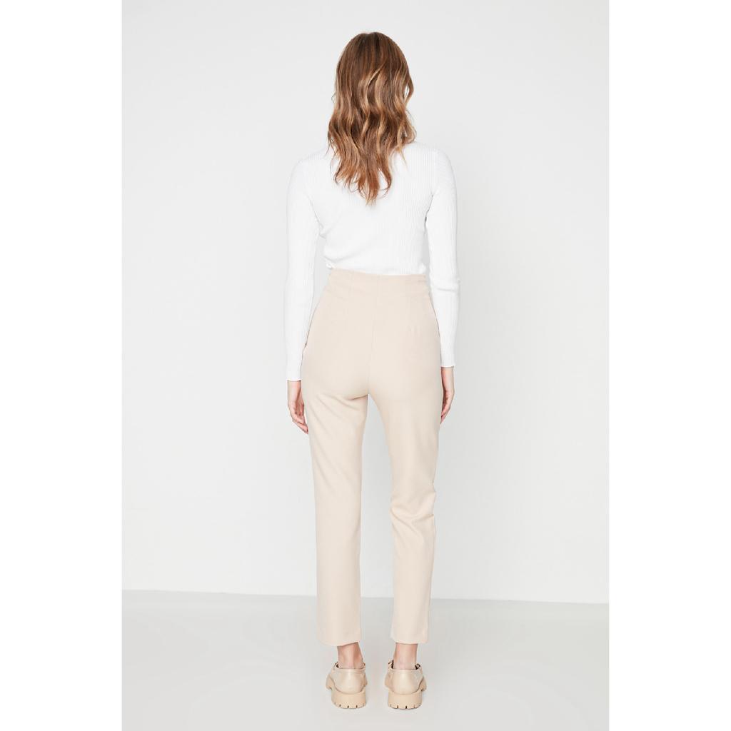 Czarne tkane spodnie w papierosowe wzory, z wysokim stanem i do kostek Twoss20pl0515