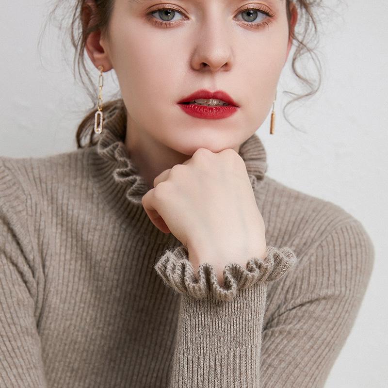 Turtleneck Cashmere Sweater Women Casual Paragraph Floral Collar Long Sleeve Sweater Solid Color Pullover Sweater