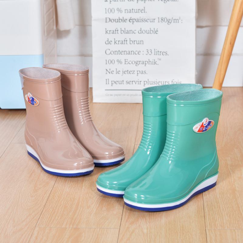 Shoes women's flat low adult medium tube rain shoes women's velvet short tube fashion summer boots women's non-slip rain boots women's anti-shoes