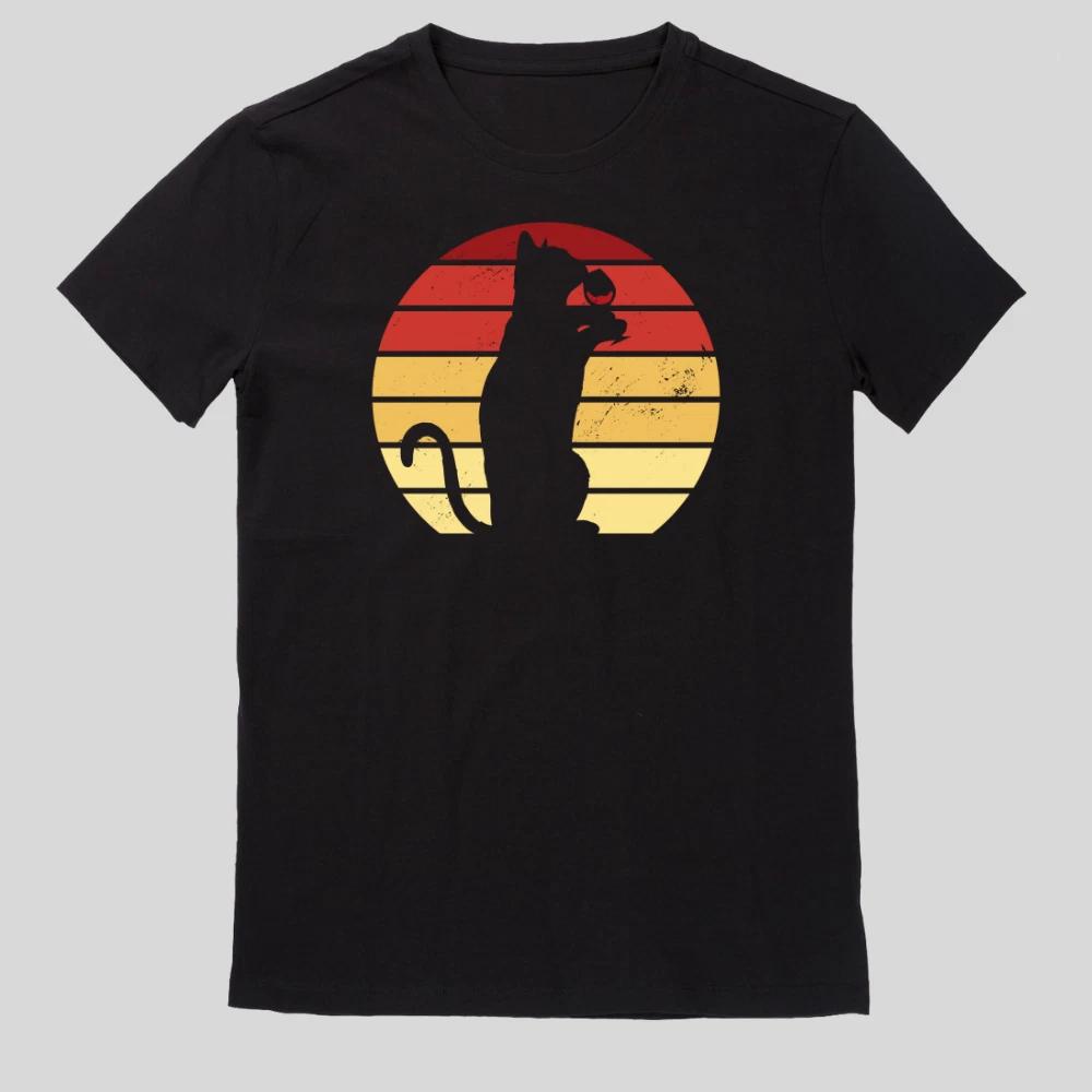 Katze trinkt Wein Silhouette T-Shirt M