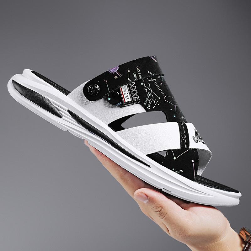 

Sandals men s summer outer wear trend 2025 new non-slip deodorant fashion casual driving slippers beach 39 чёрный