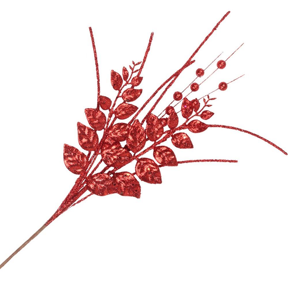 

2pcs Glitter Artificial Christmas Berry Branches Plastic Fake Plants Home Decoration червоний