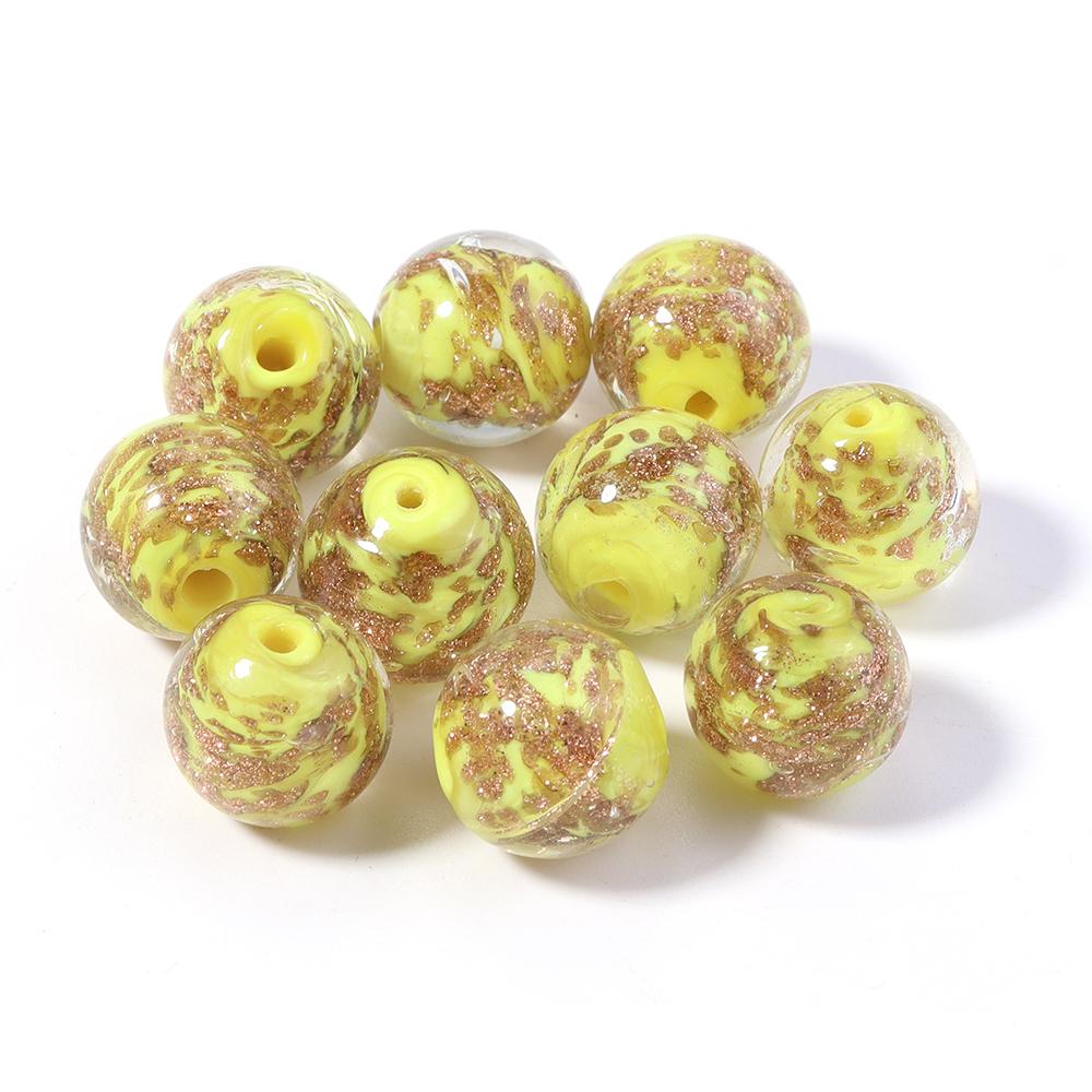 10 Stück 8/10/12mm Gold Sandglasperlen Bunte Lampwork-Perlen Runde Lose Abstandshalterperlen Für Schmuckherstellung DIY Armband Halskette