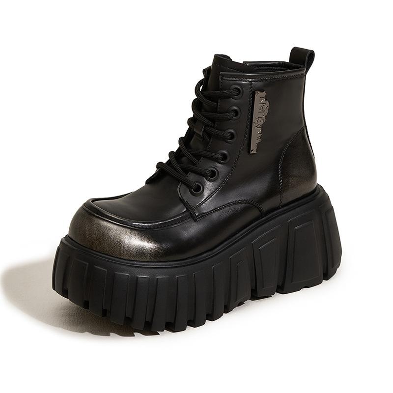 Thick-soled Martin boots women's new 2025 autumn and winter heightening medium tube women's boots British wind fried street locomotive short boots