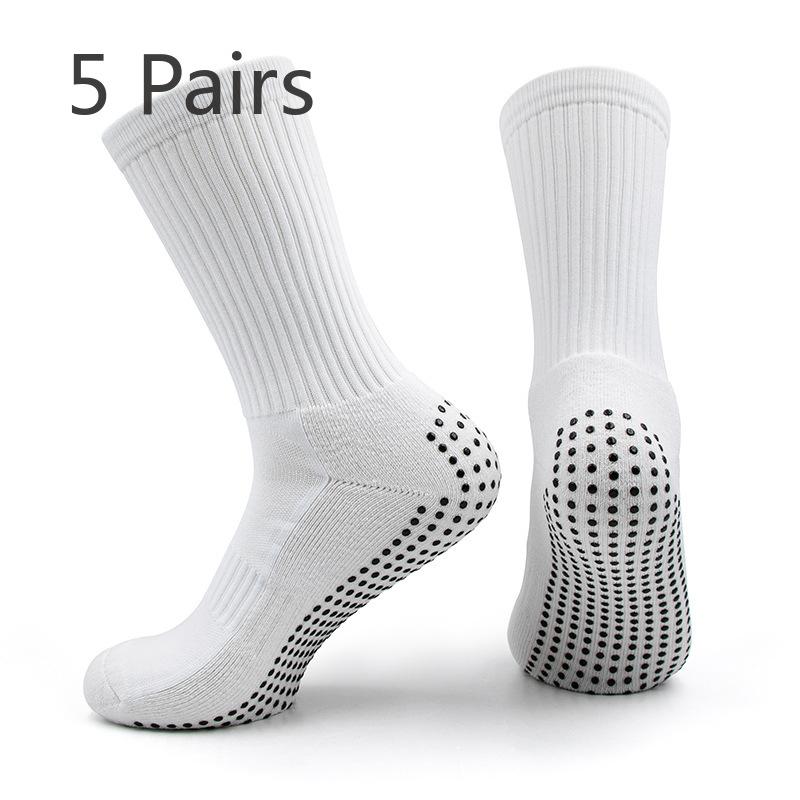 5 Pairs Adult Dot Rubber Non-slip Thickened Terry Wear-resistant Breathable and Sweat-absorbent Football Training Mid-calf Sports Socks