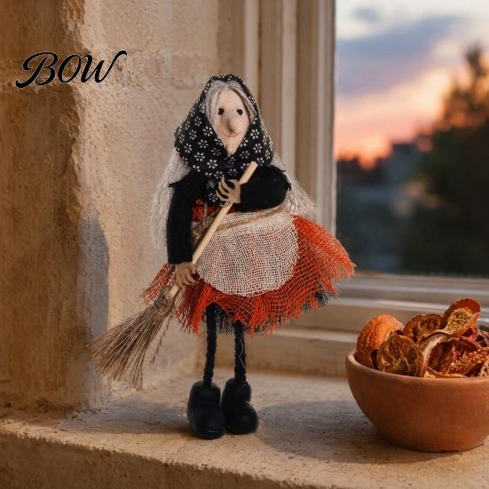 Realistic Halloween Patterns Witch Broomstick Hanging Ornament, Spooky Fabric Pendant for Party Bar Celebration Decor Home, Trick or Treat Festive