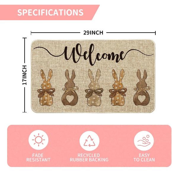 Artoid Mode Holzhase Kaninchen Willkommen Oster Fußmatte, Heimdeko Flaches Schalterteppich Türvorleger Bodenmatte für Innen Außen 17x29 Zoll