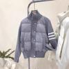 Wear a small short white goose down jacket for women's autumn and winter new knitted splicing niche