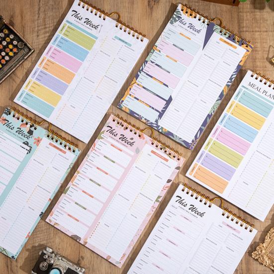 52týdenní odtrhávací jídelní plánovač, spirálová vazba, odnímatelný nákupní seznam, nedatovaný blok pro plánování menu do kuchyně