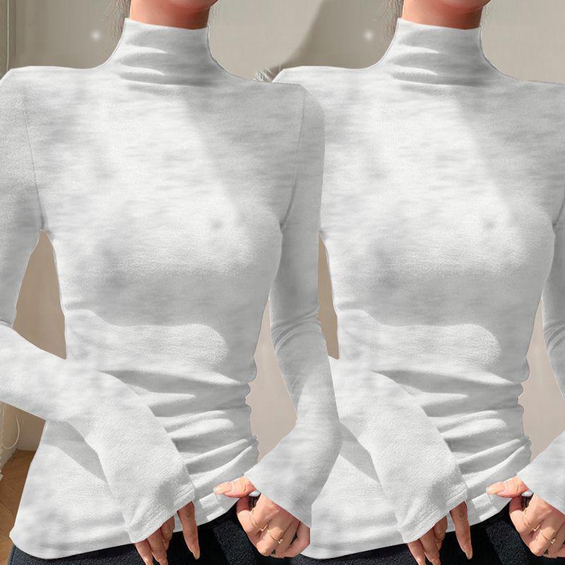 Chic Slim-fit High-neck Long-sleeve Base Layer: Solid Color, Flattering, Versatile Autumn/Winter Top