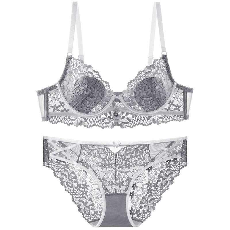 Womens Plus Size Full Coverage Lace Bra Set With Underwire Light Padding Side Support Lift Large Bust